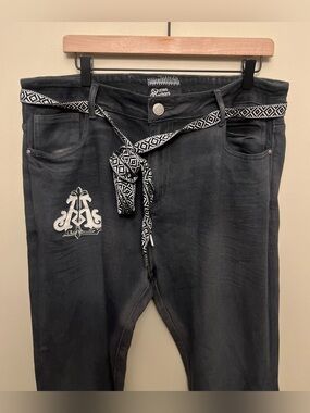 NWT Lifted Anchors "Steffi" Knitted Stacked Flare Jeans Men's Size 36 Washed Blk